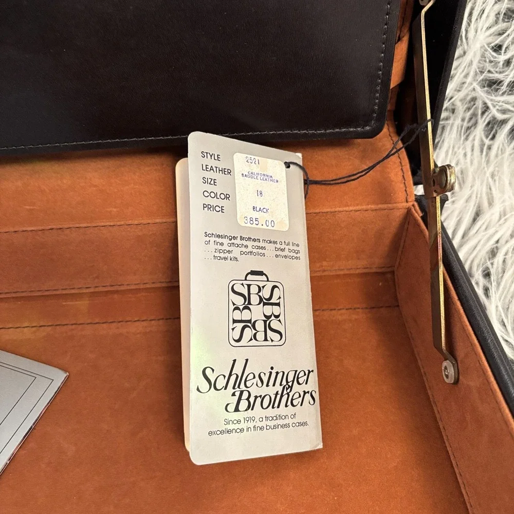 VTG Schlesinger Brothers Black Saddle Leather‎ Briefcase Attaché RARE Sz 18 NWT